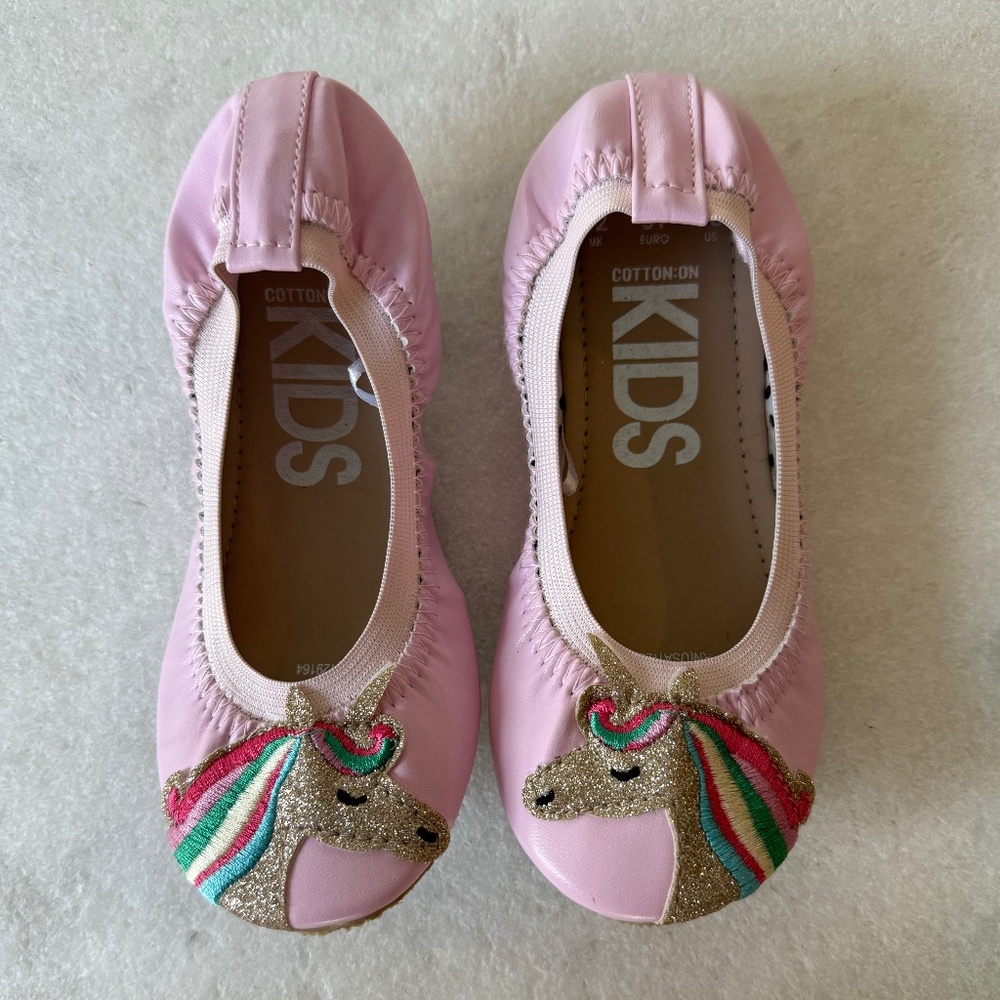 Cotton On Light Pink Girls Ballet Flats with Unicorns I Size 13 I Never worn